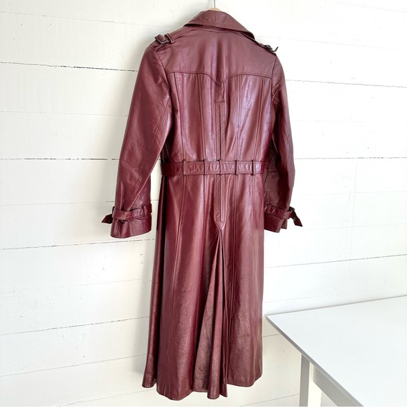 Vintage Leather Trench Coat Eitenne Aigner Burgundy Long Jacket 10 - Picture 4 of 16